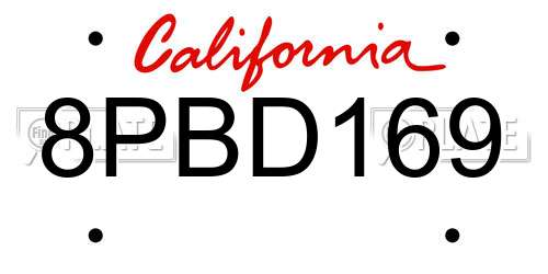 8PBD169 California License Plate