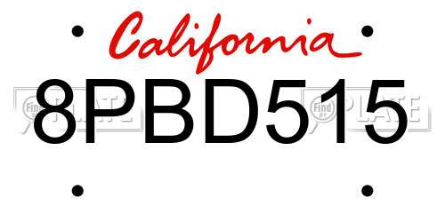 8PBD515 California License Plate