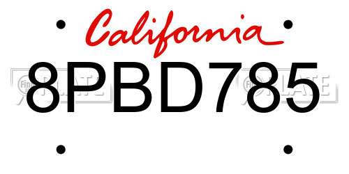 8PBD785 California License Plate