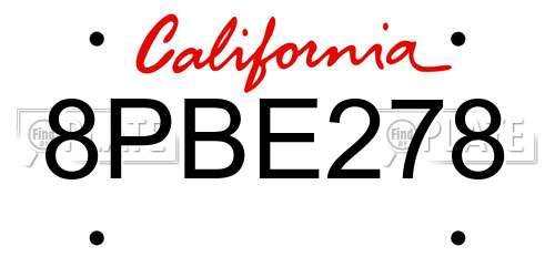 8PBE278 California License Plate