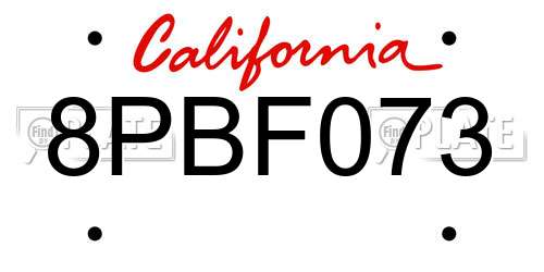 8PBF073 California License Plate