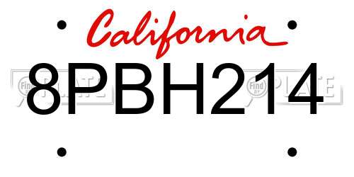 8PBH214 California License Plate
