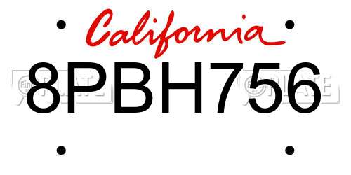 8PBH756 California License Plate