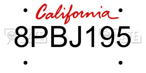 8PBJ195 California License Plate