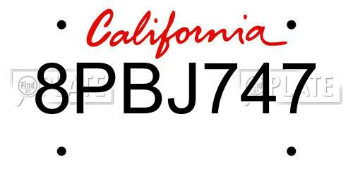 8PBJ747 California License Plate