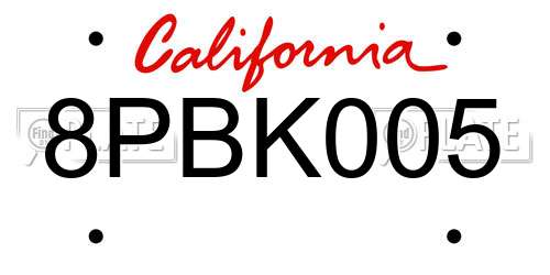 8PBK005 California License Plate