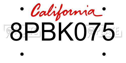 8PBK075 California License Plate
