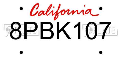 8PBK107 California License Plate