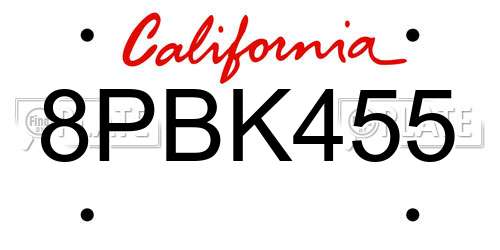 8PBK455 California License Plate