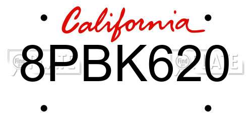 8PBK620 California License Plate