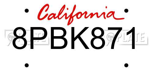 8PBK871 California License Plate