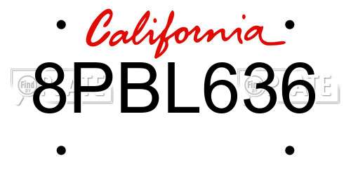 8PBL636 California License Plate