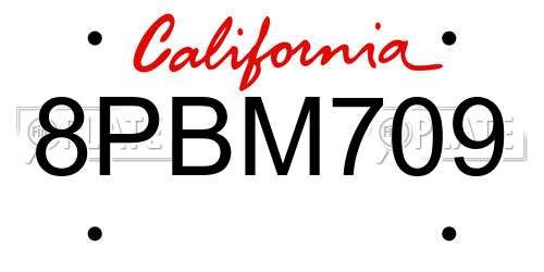 8PBM709 California License Plate