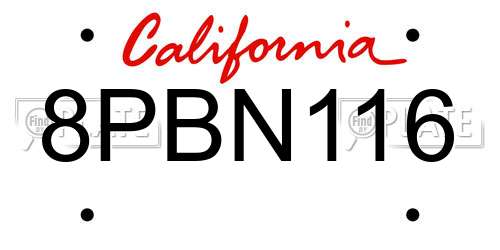 8PBN116 California License Plate