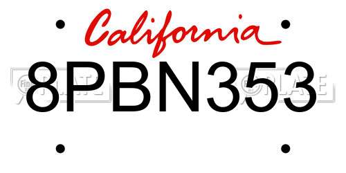 8PBN353 California License Plate