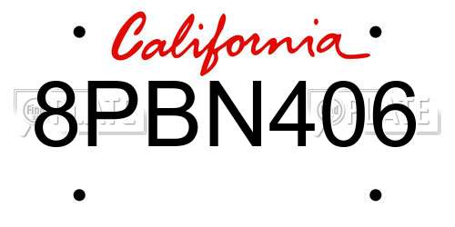 8PBN406 California License Plate