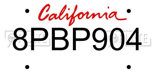 8PBP904 California License Plate