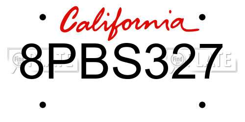 8PBS327 California License Plate
