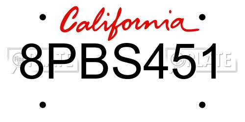 8PBS451 California License Plate