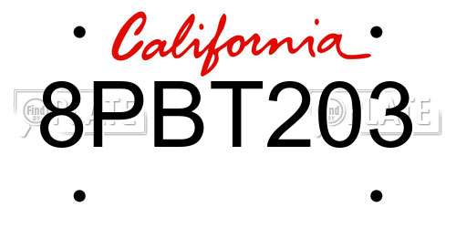 8PBT203 California License Plate