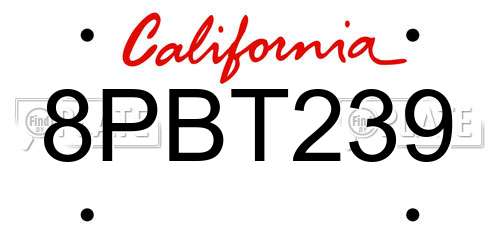 8PBT239 California License Plate