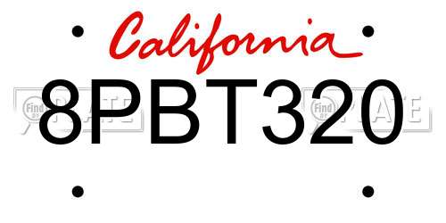 8PBT320 California License Plate