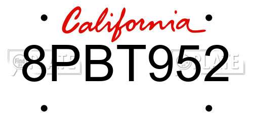 8PBT952 California License Plate