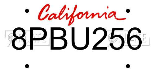 8PBU256 California License Plate