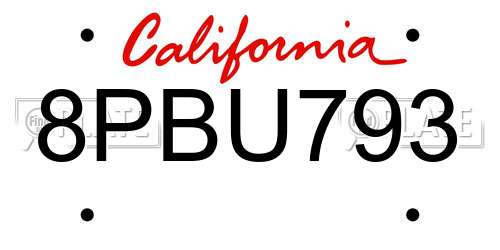 8PBU793 California License Plate
