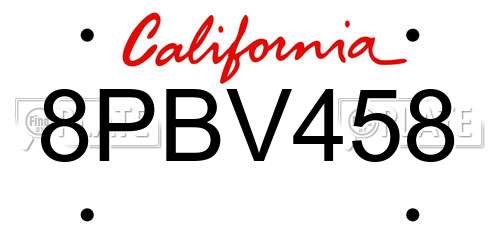 8PBV458 California License Plate