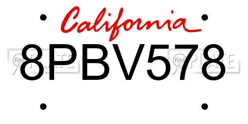 8PBV578 California License Plate