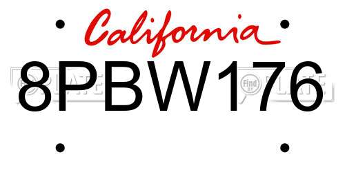 8PBW176 California License Plate