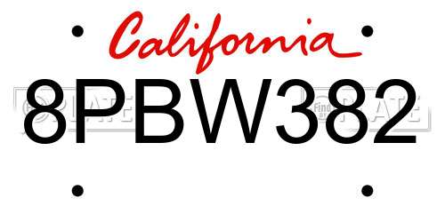 8PBW382 California License Plate