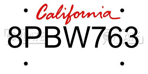 8PBW763 California License Plate