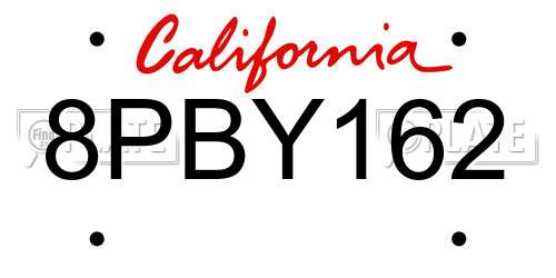 8PBY162 California License Plate