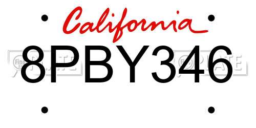 8PBY346 California License Plate