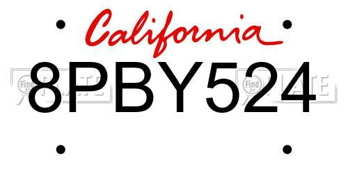 8PBY524 California License Plate