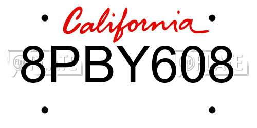 8PBY608 California License Plate
