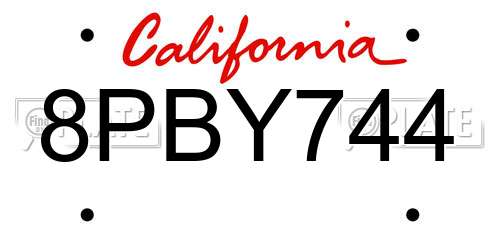 8PBY744 California License Plate