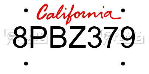 8PBZ379 California License Plate