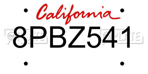 8PBZ541 California License Plate