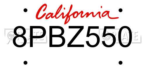 8PBZ550 California License Plate