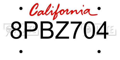 8PBZ704 California License Plate