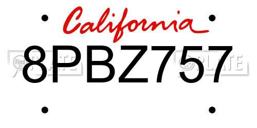8PBZ757 California License Plate