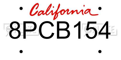 8PCB154 California License Plate