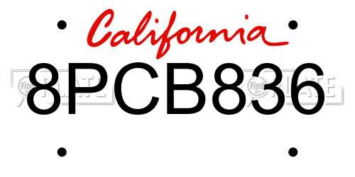 8PCB836 California License Plate