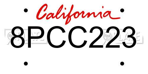 8PCC223 California License Plate