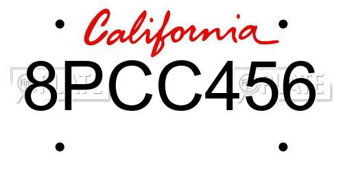 8PCC456 California License Plate