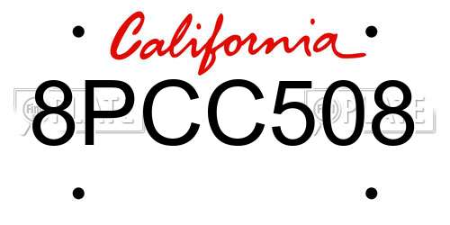 8PCC508 California License Plate