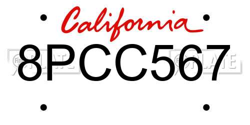 8PCC567 California License Plate
